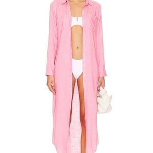 L Space Pink Button-Down Swim Cover-Up